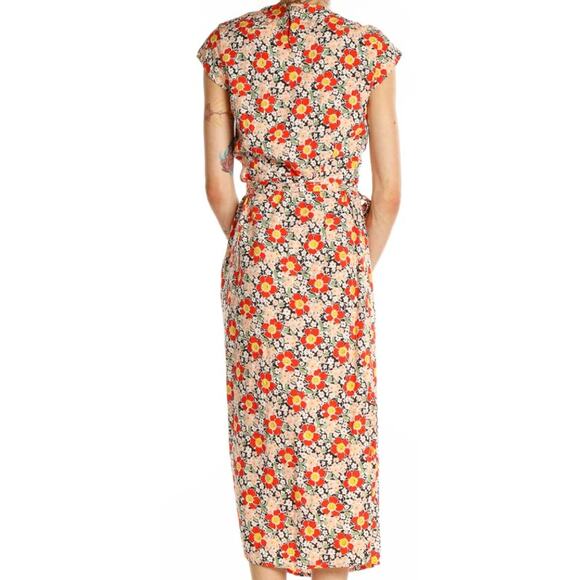 J.Crew Mercantile Orange Floral Wrap Midi Dress-XS - Picture 2 of 13